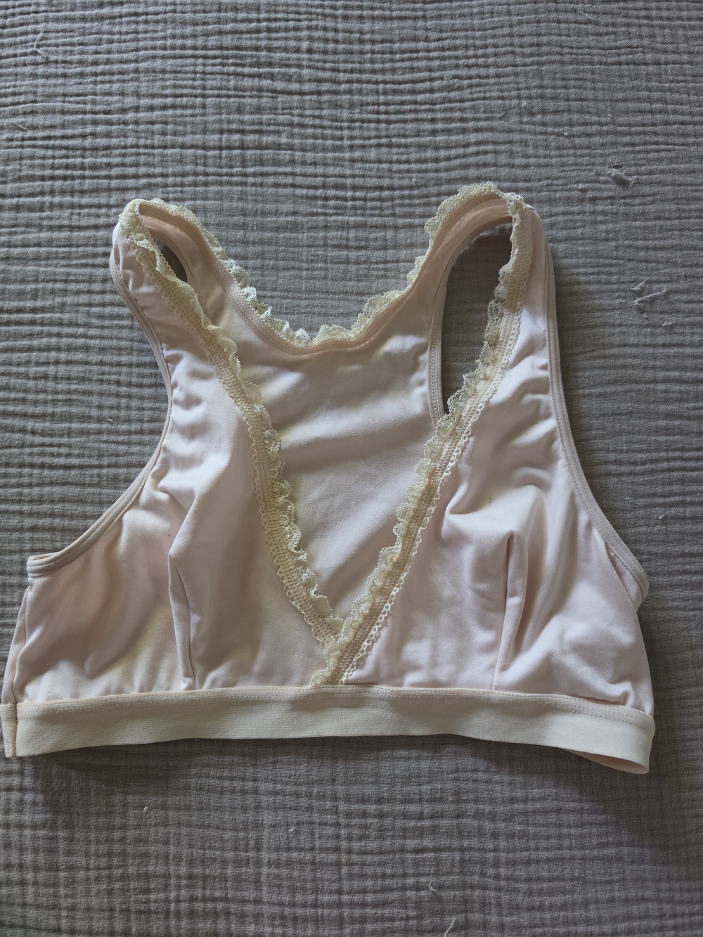 Lace-Trim Soft Bralette - Cream Pink